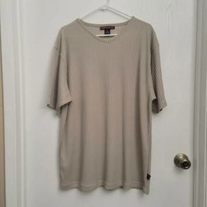 Drill Mens Basic T-Shirt Beige V Neck Ribbed Short Sleeve Pullover XL